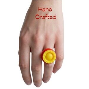 Hand Crafted Orange Yellow Buttons Repurposed Into Ring NWT